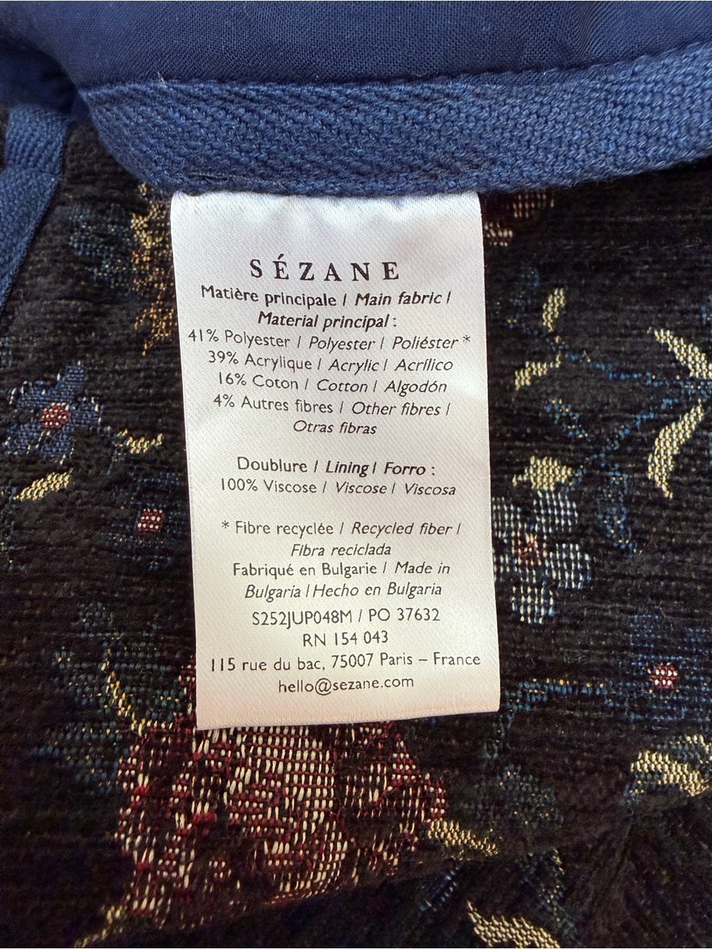 Sezane Tanina Mini Skirt Textured Fall Floral Jacquard Tapestry Navy Size 34 - Picture 9 of 11